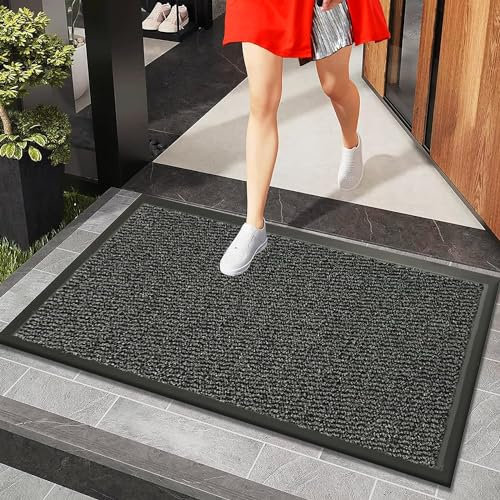 Rugs Inn Sunny Rubber Door Mat Outdoor - Strong PVC Backing Solid Thick Waterproof Kitchen, Bathroom, Machine Washable Indoor Floor Mats (60 x 90 cm, Grey)