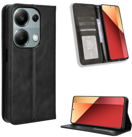 COMAKU Cover Xiaomi Poco M6 Pro 4G, Custodia a Portafoglio Pelle con Supporto e Chiusura Magnetica - Nero