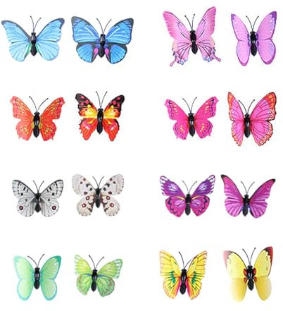 HZAOPZE 16 pcs Schmetterlingsclip, Bunte Schmetterlinge Deko mit Sicherheitsnadeln, für Kinderzimmer Deko, Dekoration Curtains, Dining Table, Büro, Verletze Deine Hand Nicht(bunt, 6cm)