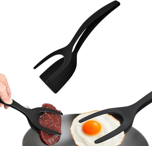 Egalit Spatule à œufs au plat | Spatule anti-adhésive 2 en 1 avec pince alimentaire | Spatule à œufs en silicone | Spatule à œufs en silicone antiadhésif | Outil de cuisine polyvalent pour retourner