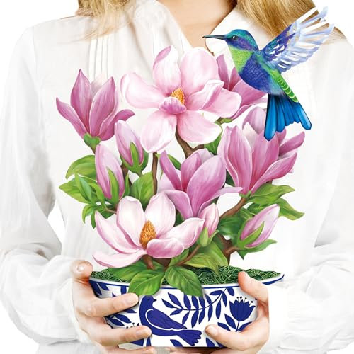 Airpark Pop-Up-Karten aus Papier, Magnolienblumen und Vogel, 30,5 cm, Papierblumen, 3D-Popup-Karten mit Blanko-Notizkarte und Umschlag, für Geburtstagskarten, Hochzeit, Jahrestag, Dankeschön-Geschenke
