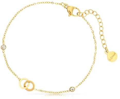 Made by Nami Edelstahl Armband Damen Gold mit zwei Edelsteinen und zwei verwundenen Kreisen 16 + 4 cm Mutter Tochter Geschenk Wasserfester Schmuck