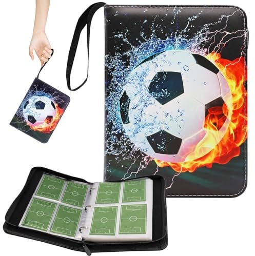 ARONRAVE Sammelalbum für Fußball Karten, 4 Taschen Fußball Karten Ordner 400 Karten Kapazität Fussballkarten Sammelalbum Fußball Karten Sport Karten Ordner Zur Fußball Sammelkarten Album