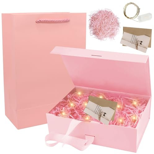 Boîte Cadeau, Boîte Cadeau avec Couvercle, Boîte Cadeau avec Ruban, Boîte Cadeau avec Boîte+Sac+Ruban+LumièRe, Boîte Cadeau Magnétique avec Lumière Led pour Mariage Anniversaire Saint-Valentin
