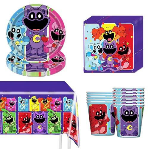 Gxhong Partygeschirr Geburtstag, 41 Stück Smiling Critters Partygeschirr, mit Pappteller Tassen Servietten Tischdecke, Kindergeburtstag Geschirr Tischdeko -10 Gäste