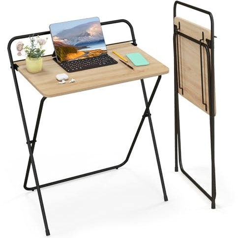 GYAMAX - Mesa de trabajo plegable con bandeja de 60 x 40 cm, soporte para tableta, escritorio pequeño para espacios pequeños, no requiere montaje, natural