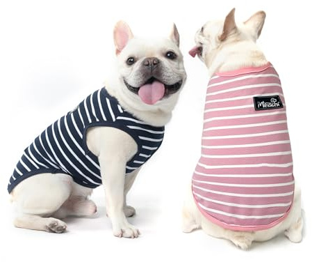 MIHACHI Dog Shirts Cotton Striped T-Shirt, Summer Pet Clothes for Small Dogs, 2-Pack Soft Puppy Apparel Cat Tee, Sleeveless Lightweight, Quick Dry, Breathable,Stretchy, Pink Navy M