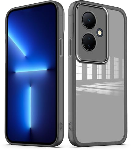 YUXING Funda para Vivo V29 Lite 5G Carcasa Transparente con Película Protectora de Lente Ultra Delgado Antichoque Bumper Slim Case - Negro