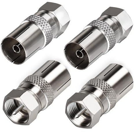 TUOLNK Connecteur d'Antenne F Mâle vers TV Femelle - Adaptateur Coaxial pour Câbles d'Antenne et Satellite - 9,5 mm - 4 Pièces