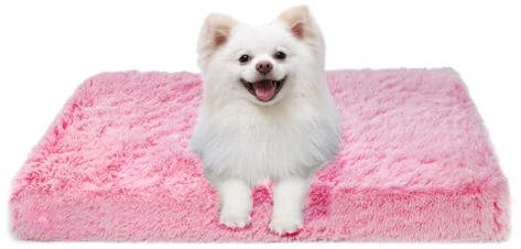 MDDK DY Panier Chien Dehoussable Lavable, Moyen Taille, Rembourrage Moelleux, Matelas, Base antidérapante, Long en Peluche, Rose 75 x 50 x 8 cm