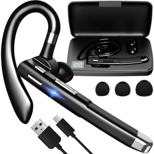 Izoxis Kabelloser Ohrhörer Bluetooth 5.3 LED-Anzeige In-Ear-Kopfhörer 8-10 Stunden Gesprächzeit 10 Meter Reichweite Noise Cancelling Ohrhörer mit Ohrhaken Etui mit Powerbank 24272