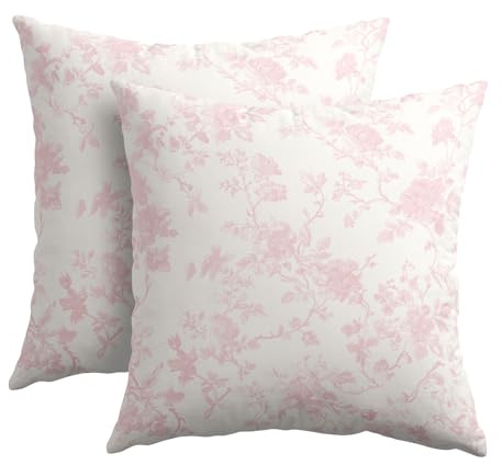 Kawani Kissenbezüge mit rosafarbenem Blumenmuster, 40,6 x 40,6 cm, 2 Stück, Hellrosa und Creme, Chinoiserie, dekorative Dekokissen, Vintage-Stil, rustikale Toile-Kissenbezüge für Couch, Heimdekoration