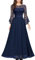 MISSMAY Women's Vintage Scoop Neck Lace Bell Sleeves Chiffon Prom Bridesmaids Party Gown Formal Long Dress (XX-Large, Navy Blue)