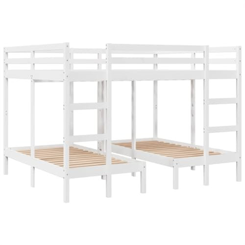 vidaXL Dreifach Etagenbett, Bettgestell mit Lattenrost Rausfallschutz, Bett für Kinder Jugendliche Erwachsene, Kinderbett Holzbett, Weiß 160x200/80x160cm Massivholz Kiefer