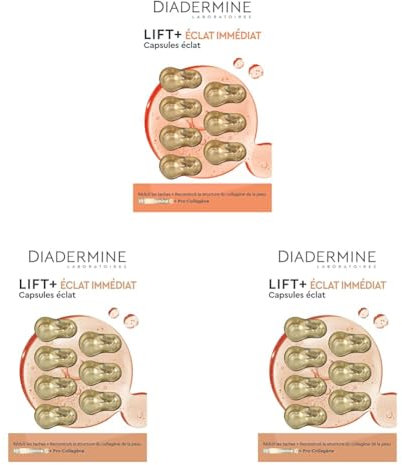 Diadermine Lift+ Capsules Anti-Rides, Visage et Cou Eclat Immediat, 7 x 4ml (Lot de 3)
