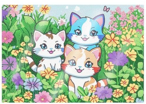 CXINLky Diamond Painting Geschirrmatte Platzset, Wärmedämmungs-Tischset, Mandala Diamant Malerei Tischsets Quadrat mit Staubschutzhüllefür Esszimmer, Terrasse, Tisch-01-Katze in Blumen