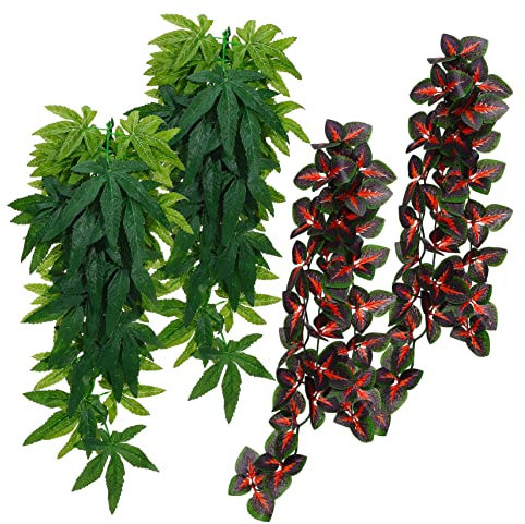 BESPORTBLE Décoration Végétale en Rotin Daspect Naturel pour Aquarium 4 Pièces De Vignes Artificielles Suspendues avec Tasses pour Habitats Daquarium De Reptiles