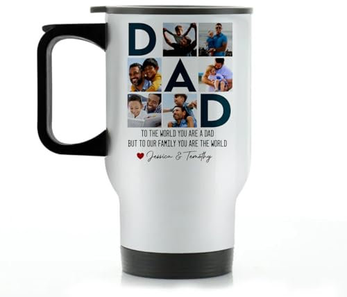 EKAM Personalised Travel Mug - 14oz Stainless Steel Insulated Travel Tea/Coffee Mug -Add Your Photos and Text - Present for Dad - Gift for Father's Day - Dad Daddy Grandad Grandpa (Design 01)