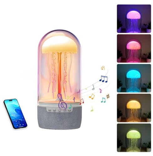 Jellyfish Lamp Bluetooth Speaker,Jellyfish Speaker Lamp,Mechanical Motion Jellyfish Bluetooth Speaker Wireless,7-Color Changing Led Electric Jellyfish Bedside Lamp Mood Night Light
