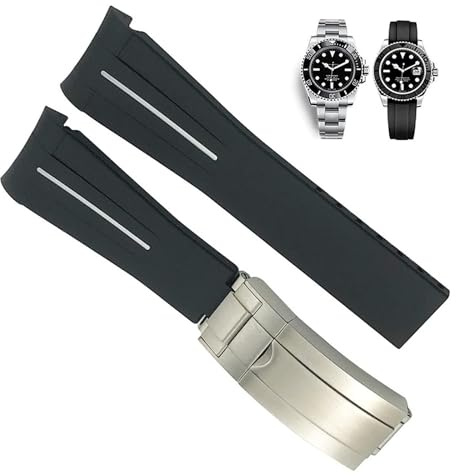 yaponuk Gummiarmband mit gebogenem Ende für Rolex Submariner GMT Yacht-Master Daytona Deepsea Armband 20 mm 21 mm(Black White,20mm)