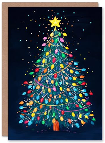 Wee Blue Coo Tree Decorated Colourful Baubles Fun Xmas Art Blank For All Christmas Card
