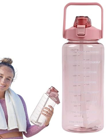 Gourde 2l, Gourde Graduée, Gourde 2l Motivation, Avec Marqueur Et Paille, Avec Poignée, Pour Le Camping, La Randonnée, La Course Et Les Voyages, Cadeau Pour Les Campeurs,