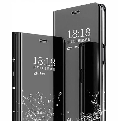 SEAHAI Case for HONOR Magic 7 Lite 5G, Smart Flip Clear View Translucent Standing Cover Auto Sleep & Wake Up Mirror Plating Full Protective Shockproof Case - Black