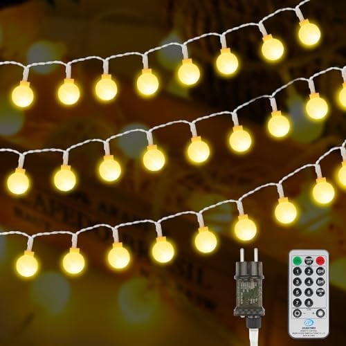 300 LED Lichterkette Strombetrieben,39M Lichterkette Kugel warmweiß mit Stecker für Außen und Innen,IP65 Wasserdicht Lichterketten mit Dimmbar Fernbedienung,Ideal für Zimmer,Weihnachten,Party,Garten