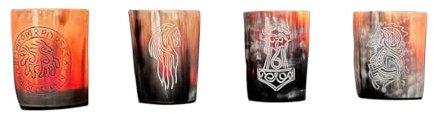 Norse Alley Viking Drinking Horn Shot Glasses Set of 4 | Natural Ox Horn Shot Mugs Set | Medieval Viking Horn Cups | Norse Mead Ale Beer Whiskey Stein | Loud Cup Tumbler Horn | Unique Gifts for Men