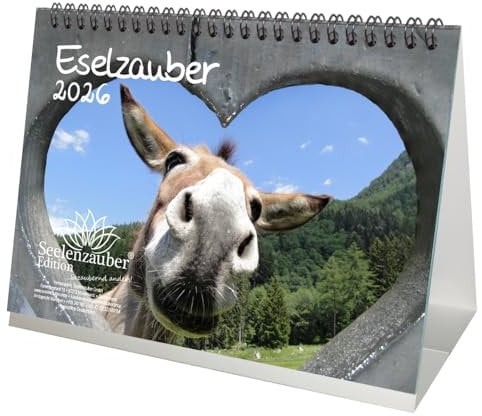 Eselzauber DIN A5 Tischkalender für 2026 Esel - Geschenkset Inhalt: 1x Kalender, 1x Weihnachtsanhänger (insgesamt 2 Teile)
