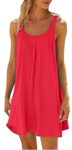 Surttan Strandkleider Damen Sommer Kurz Sommerkleid Bikini Cover Up Strandkleid Strand Kleider Casual Ärmellos Tshirt Kleid Minikleid