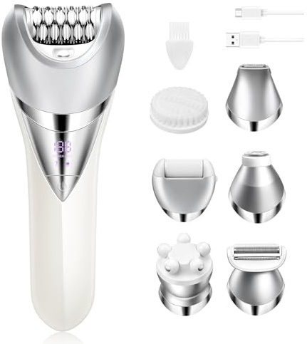 Elektrischer Rasierer für Frauen, 7 in 1 Haarentfernungs-Kit, Epilierer für Frauen, USB wiederaufladbar, IPX6 wasserdicht, nass & trocken schmerzlos Bikini Trimmer Gesichtsrasierer Körperbürste
