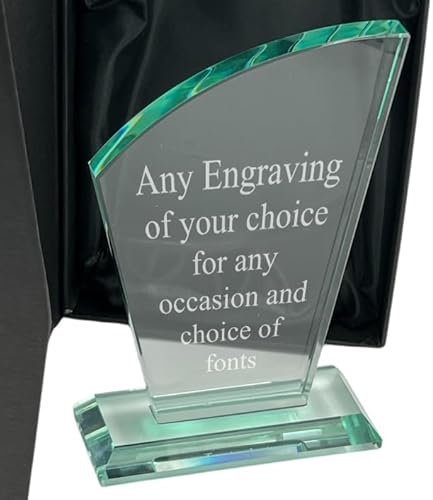 ukgiftstoreonline Personalised Jade Glass Trophy, 15cm Height, 10cm Base, Gift Box Included, Tapered Plaque