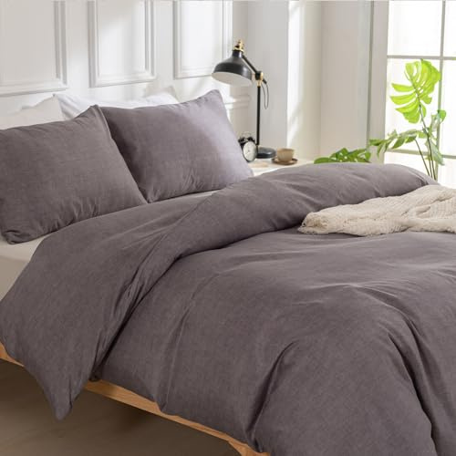TTCM Copripiumino Matrimoniale 240x220 3 pezzi - Set di biancheria da letto in microfibra, 1 copripiumino 240x220 cm + 2 federe 50x75 cm, con cerniera, grigio-lilla