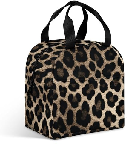 Bolsa de almuerzo con estampado de leopardo negro para adultos, bolsa de almuerzo aislada a prueba de fugas con cremallera y múltiples bolsillos, lonchera de gran capacidad para oficina, trabajo
