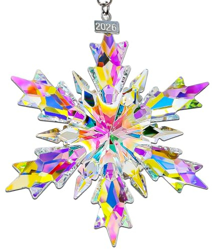 2025 Annual Edition Snowflake Crystal Christmas Ornaments, Beautiful Elegant Star Ornaments for Christmas Tree, Unique Colorful Sparkly Ornament