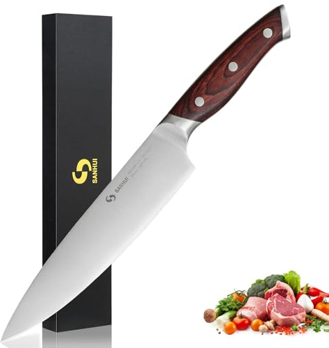 SANHUI 8 Chef Knife,Ultra Sharp Pakkawood Handle for Precision Cooking | High Carbon Steel, Razor Sharp, Gift Box, Perfect for Chopping, Slicing, Dicing. For Home & Pro Chefs