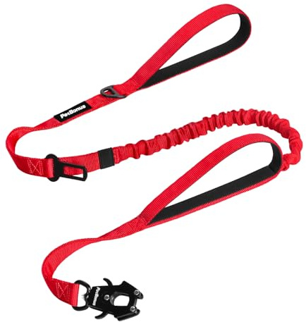 PetBonus Heavy Duty Taktische Hundeleine, 1,5m No Pull Bungee Hundeleine | Elastisch Ruckdämpfer Hundeleine, 2 Gepolsterten Griffen, Autosicherheitsgurt, Trainingsleine für Große und Mittlere Hunde