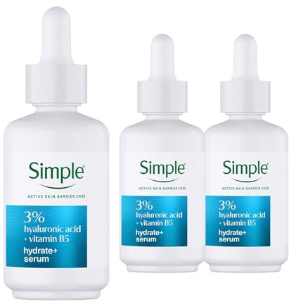 Simple Hydrate+ Serum 30 Pack, 30ml Each, 3% Hyaluronic Acid + B5 Moisture Boost Face Serum, Lightweight Hydrating Formula, Plumps Smooths and Refreshes Dry and Dull Skin