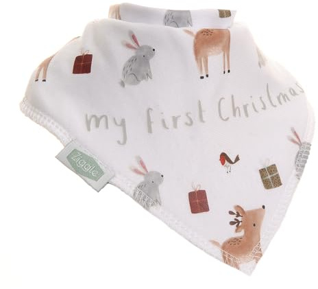 Ziggle My First Christmas Winter Animals Bandana Dribble Bibs – Soft Cotton Front Baby Bibs for Newborn to 24 Months – Perfect Newborn Essentials & Baby Gifts – Comfortable Bibs for Kids