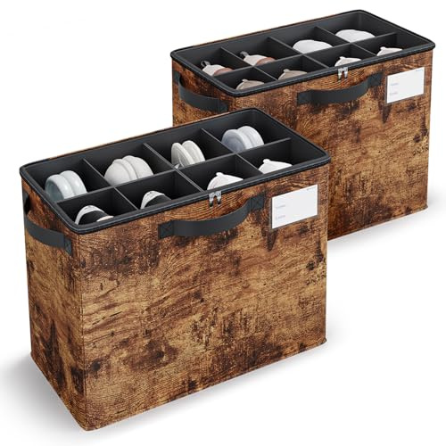 Varhomax Schuhorganizer-Box für Schrank | Stoff-Aufbewahrungsbox mit verstellbaren Trennwänden & transparenter Abdeckung (Braun-Klein-2 Packung)