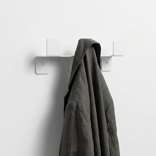 YUNKE Perchero de Pared - 37 cm - Acero Blanco - 3 Ganchos con Repisa | Acero galvanizado con 5 cm de fondo que hace de repisa. Carga 30 kg. Fabricado en Valencia, tacos y tornillos incluidos.