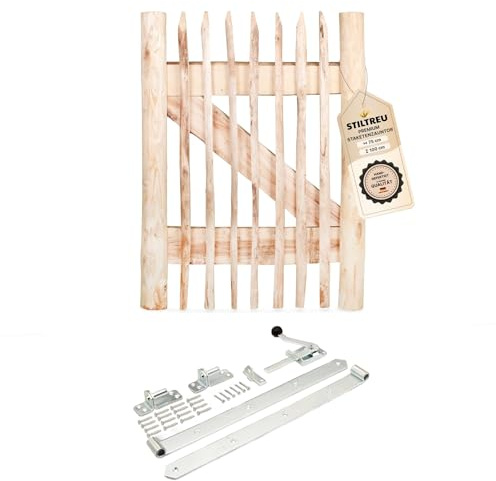 STILTREU Premium Staketenzaun-Tor Set (feuerverzinkt, silber) aus Edelkastanie (genagelte Ausführung) Breite 75 cm x Höhe 100 cm