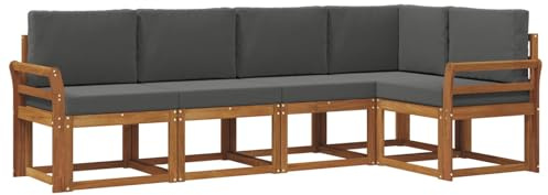 vidaXL Sofa Set mit Kissen 5 pcs Natur und Anthrazit, Gartenlounge, modernes Outdoor-Sofa, sectionale Möbel, langlebiges Patioset, Bequeme Terrassen-Sitzgelegenheit