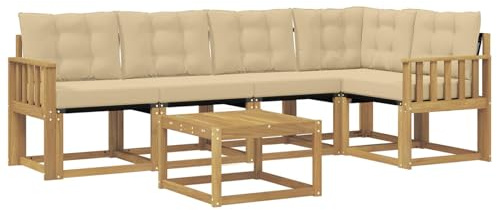 vidaXL Outdoor-Sofagarnitur mit Kissen 6 pcs Weiß und Beige, Akazien Outdoor Sofa Set, modische Möbel für Terrasse, wetterfester Couch, entspannende Sitzgruppe im Garten