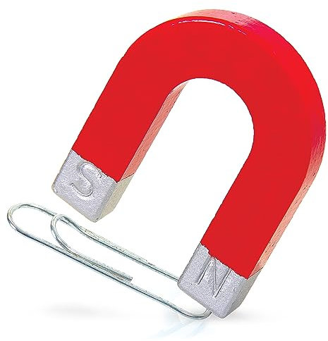 Tobar Traditioneller Hufeisenmagnet, rot/silber, zum Einsammeln von kleinen Gegenständen wie Büroklammern, Münzen und Batterien, ab 8 Jahre ca. 10 x 1 x 14 cm