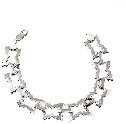 Pulsera plata Ley 925m mujer 19.5 cm. eslabones cuadrados hojas grandes maciza mosquetón