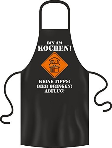 BBQ Solutions Grillschürze Bin Am Kochen! Keine Tipps! Bier bringen! Abflug! Kochschürze mit lustigem Spruch, Schwarz, 28 x 22 x 2.0 cm
