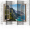RAUMTEILER/PARAVENT B&D XXL - Paravent Raumteiler Innen Fensterblick Fenster Landschaft 225x172cm 5-teilig Einseitig Raumtrenner Trennwand Holz Room Divider Spanische Wand Raum Abtrennung beige blau