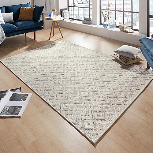 Zala Living Harmony In- und Outdoor Teppich 194x290cm - Flachgewebe Wetterfest Modernes Design Makramee-Optik für Balkon Terrasse Wintergarten Küche Esszimmer Wohnzimmerteppich Wasserfest in Creme